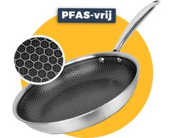 Pasper Koekenpan Ø 28 cm - PFAS & PTFE vrij - Inductie, Elektrisch, Keramisch & Gas - RVS Honingraat Anti-Aanbakpan