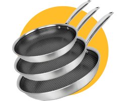 Pasper Pannenset Ø 28, 24 en 20 cm - PFAS & PTFE vrij - Inductie, Elektrisch, Keramisch & Gas - RVS Honingraat Anti-Aanbakpan