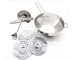 Passeerzeef - Roerzeef - draaizeef - zeef - Roestvrijstalen passeerzeef met 3 zeef inzetten - Voor soepen, jam, smoothies, babyvoeding en sauzen - RVS