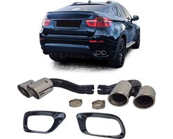 Passend Voor BMW X6 E71 FACELIFT M Pakket 30D 40D Uitlaat Sierstuk Dubbel Rond Chrome RVS 2010 t/m 2014