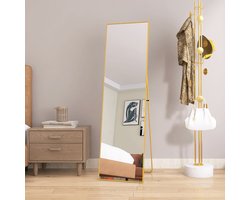 Passpiegel 150x40 cm - Grote wandspiegel met multifunctionele aluminium lijst (hangend/zittend/staand), Passpiegel voor badkamer, slaapkamer, hal of woonkamer, goud