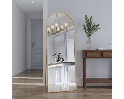 Passpiegel 162x53 cm - Grote wandspiegel met multifunctionele aluminium lijst (hangend/zittend/staand), Passpiegel voor badkamer, slaapkamer, hal of woonkamer, goud