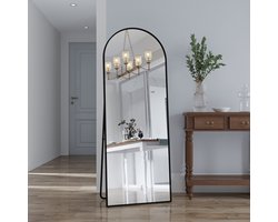 Passpiegel 162x53 cm - Grote wandspiegel met multifunctionele aluminium lijst (hangend/zittend/staand), Passpiegel voor badkamer, slaapkamer, hal of woonkamer, zwart