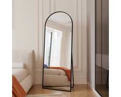 Passpiegel 165x60 cm - Grote wandspiegel met multifunctionele aluminium lijst (hangend/zittend/staand), Passpiegel voor badkamer, slaapkamer, hal of woonkamer, zwart