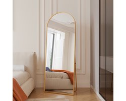 Passpiegel 165x60 cm - Grote wandspiegel met multifunctionele aluminium lijst (hangend/zittend/staand), Passpiegel voor badkamer, slaapkamer, hal of woonkamer, goud