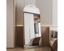 Passpiegel 180x80 cm - Grote wandspiegel met multifunctionele aluminium lijst (hangend/zittend/staand), Passpiegel voor badkamer, slaapkamer, hal of woonkamer, goud