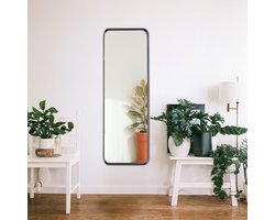 Passpiegel DMC - Wandspiegel met Afgeronde Hoeken - Industrieel Design met Zwart Stalen Rand - 30x120 cm