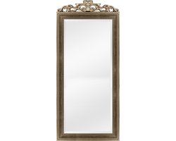 Passpiegel ruim 2 meter hoog met kuif - Italiaanse Kuif-spiegel Rufino Antiekzilver-brons Buitenmaat 75x211cm - Luxe spiegel - grote spiegel voor slaapkamer, kleedkamer of hal - Groot en hoog - hoge kwaliteit - houten lijst, duurzaam en veilig glas