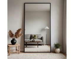 Passpiegel Staand - Spiegel Die Je Ruimte Groter Laat Lijken - Wandspiegel met Zwart Stalen Frame - Staande Passpiegel voor Hal/Woonkamer - 190x100 cm