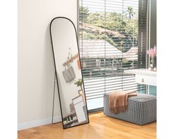 Passpiegel Vrijstaand – FloraGrace – 170 x 50 cm – Glas En Aluminium – Zwart – Wandmontage Of Staand Gebruik – Inklapbare Standaard