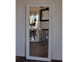Passpiegel wit in barok stijl - Sergio Hoogglans wit Buitenmaat 79x171 cm horizontaal of verticaal ophangen - Passpiegel voor slaapkamer, hal of overloop - Wandspiegel horizontaal in woonkamer boven dressoir of bank