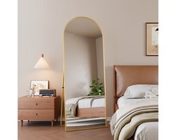 Passpiegels 165x60 cm - Ovale passpiegel, grote spiegel met metalen lijst, extra heldere spiegel, Staande Spiege - Slaapkamer, kleedkamer, woonkamer - Wandspiegel - Goud