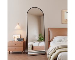 Passpiegels 165x60 cm - Ovale passpiegel, grote spiegel met metalen lijst, extra heldere spiegel, staande spiegel - voor slaapkamer, kleedkamer, woonkamer - Zwart