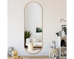 Passpiegels - Ovaal Passpiegel Goud - Spiegel - Spiegels - Passpiegel 50 x 160 cm - Wandspiegel Met Haken - Slaapkamerspiegel - Hangspiegel - Wandspiegel
