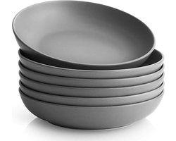 pastaborden-slakom set van 6-grote keramische witte soepkom set- serveerborden voor salade pasta soep fruitml-grijs