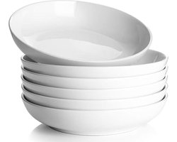 pastaborden-slakom set van 6-grote keramische witte soepkom set- serveerborden voor salade pasta soep fruitml-wit