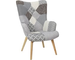 Patchwork Fauteuil met Houten poten voor Woonkamer en Kantoor