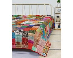 Patchwork Kantha Quilt - Sprei Dekbed Handgestikt - Decoratie Woonkamer - Omkeerbaar Dubbelzijdig - 40 x 60 inch - Multicolor