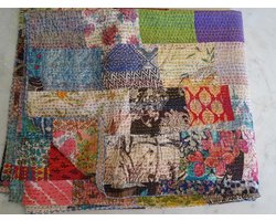 Patchwork Kantha Quilt Sprei Queen Size Handgemaakt Katoen