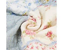 Patchwork Quilt 100% Katoen Tweepersoons Blauw Bloem Bedsprei