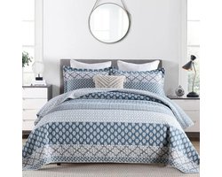 Patchwork Quilt - Lappendeken Sprei - Slaapkamer Decoratie - 100% Katoen - Queen Size - Blauw Grijs