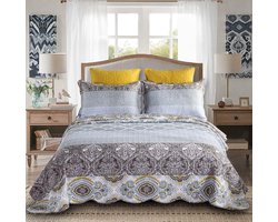 Patchwork Quilt Set Sprei Queen Size - Omkeerbare Bloemige Dekenset met Kussenslopen