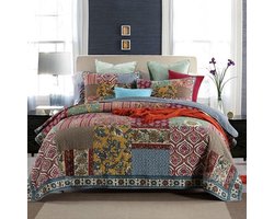 Patchwork Sprei - Quilt Dekbed - Slaapkamer Decoratie - Vintage Bloemmotief - King 260x270cm - Multicolor