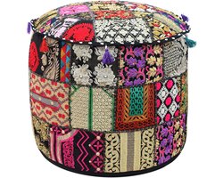 Patchwork Zitzak Poef met Borduurwerk - Vintage Boho Voetenbankje