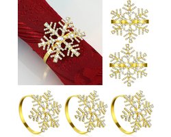 Patelai kerstservetringenset van 6 stuks, met servetringen met sneeuwvlokken en strass-steentjes, geschikt als tafeldecoratie Geschikt voor bruiloften en kerstfeestjes.