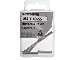 PATENTBOUTJES M4. 40-55mm. lang. Messing-Vernikkeld. 2 Sets-M-V. Deltafix. Voor Deurslot -kruk-afdekschilden.
