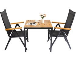 Patio dinerset – Voor tuin, terras & zwembad – 1 buitentafel & 2 verstelbare textilene stoelen – Geel
