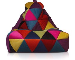 Patio Patchwork Pouf Fauteuil - Zitzakken van Piepschuim - Ergonomische Relaxfauteuil - Maat M - Stijlvolle Woninginrichting - 100x80x85cm, Paars