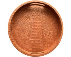 Pattiny - Dienblad - Leer - Croco - Cognac - Rond - Handgemaakt