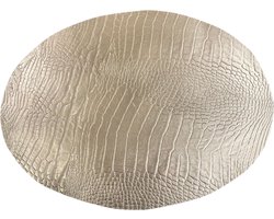 Pattiny - Placemats - Leer - Croco - Zilver - Ovaal - 2 Stuks