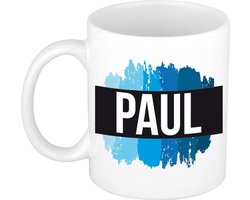 Paul naam cadeau mok / beker met verfstrepen - Cadeau collega/ vaderdag/ verjaardag of als persoonlijke mok werknemers
