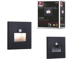 Paulmann Edge LED Wandinbouwlamp – Zwart Mat – 2700K Warmwit – 1,2W – 25 lm – 230V – Wand- & Trapverlichting met LED Bewegingssensor