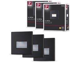 Paulmann Edge LED Wandinbouwlampen Set van 3 – Zwart Mat – 2700K Warmwit – 1,2W – 3×50 lm – 230V – Wand- & Trapverlichting