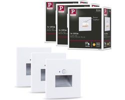 Paulmann Edge Set van 3 LED Wandinbouwlampen - Wit Mat - 2700K Warmwit - 1,2W - 3x25 lm - 230V - Wandverlichting & Trapverlichting LED Bewegingssensor