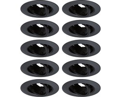 Paulmann Inbouwspot - Set van 10 - zwenkbaar - GU10 - zwart - kunststof