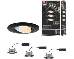 Paulmann LED Inbouwspots Calla Set van 3 - Zwart Mat - IP65 - 5W per Spot - 430 lm - 230V - WhiteSwitch - Inbouwspots Badkamer