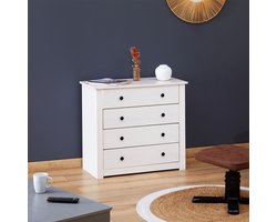 PAULO ladekast van massief grenen met 4 laden in landhuisstijl, metalen handgrepen