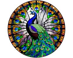 Pauw Acryl Gebrandschilderd Raamdecoratie Suncatcher - Bloemen Design - Glas Paneel Zonnevanger - Muurdecoratie - Cadeau Ideeën - Kleurrijk Ontwerp - Huisdecoratie - Venster Ornament