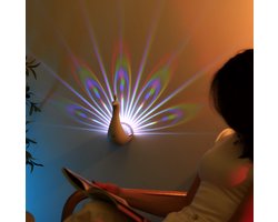 Pauw Oplaadbare Wandlamp Binnen- Zonder Stroom of Boren Sfeerlamp - Kinderkamer BabyKamer & Slaapkamer Nachtlamp - Cadeau voor Kinderen - Regenboog Verlichting - Draadloos & Decoratief