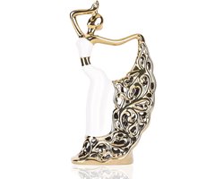 Pauwbeeld en sculptuur, vrouwelijke danser sculptuur, modern huis gouden keramische standbeeld voor salontafel, entree, woonkamer, slaapkamer kantoor decoratie accessoires (wit goud)