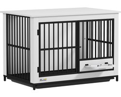 PawHut Hondenkooi Meubel MDF, metaal 95L x 60B x 68,5H cm Wit