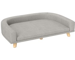 PawHut Hondensofa, Huisdierensofa, Kattensofa met kussen, Hondenbed voor grote honden, Hondenbank met verhoogd design, Hondenstoel met houten poten, Grijs, 98 x 67 x 25 cm