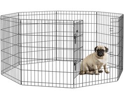 PawHut Welpenauslauf 76 cm Hoch, 8-TLG Welpenlaufstall mit Schloss, DIY Freilaufgehege Hundelaufstall für mittelgroße Hunde, Meerschweinchen, Kaninchen, Metall, Schwarz