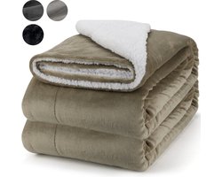 Pazzo Goods Fleece Deken XXL – Plaid – Deken – Fleece Plaid – Deken voor de Bank – Khaki – 220x170cm – Bed of woonkamer decoratie – Comfortabele Dekens en Plaids – Cadeau