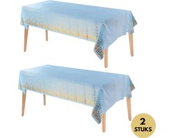 Pazzo Goods Plastic Tafelkleed 2x – Wegwerp Tafelkleed voor Buiten – Rechthoekig 274x137 cm – Lichtblauw/Goud – Feest Tafelkleed