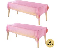 Pazzo Goods Plastic Tafelkleed 2x – Wegwerp Tafelkleed voor Buiten – Rechthoekig 274x137 cm – Roze/Goud – Feest Tafelkleed